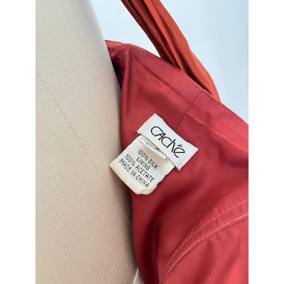 Vintage Y2K Cache Silk Ruched Dress 4 Burnt Orange Rust Asymmetric Fairy Halter - Picture 11 of 16